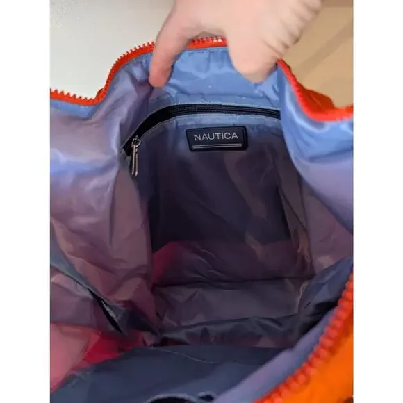 Nautica Burnt Orange Crossbody Hobo Bag Hidden Treasure Navy Strap NWT - Picture 7 of 12